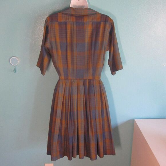 Vintage 50's Dress Serbin of Florida Muriel Ryan Fits Size M Blue Green Plaid - Picture 13 of 14